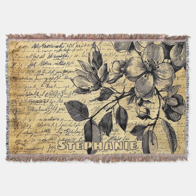 Manta Esbozo floral rústico con caligrafía - edad (1) (Anverso)