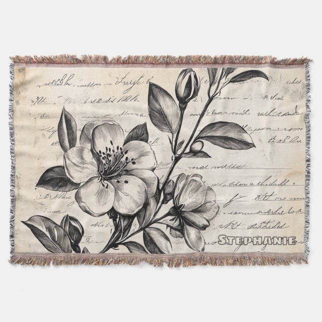 Manta Esbozo floral rústico con caligrafía - edad (2) (Anverso)