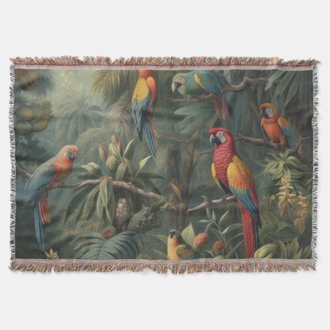 Manta Escena botánica de loros y piñas (Anverso)