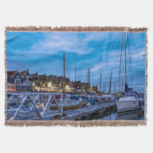 Manta Escena nocturna de la ciudad pesquera tradicional (Anverso)