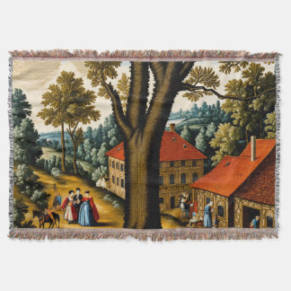 Manta Escena pastoral de estilo de bordado de  siglo XVI