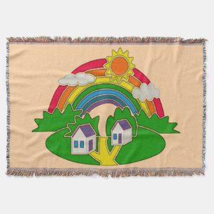 Manta Escena rural personalizado con arcoiris y casa de