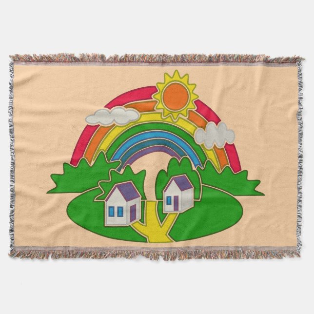 Manta Escena rural personalizado con arcoiris y casa de  (Anverso)