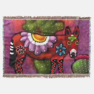 Manta Espectacular burro al estilo de Talavera floral de