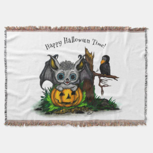Manta Esperando Halloween, Murciélago y Cuervo Lindos