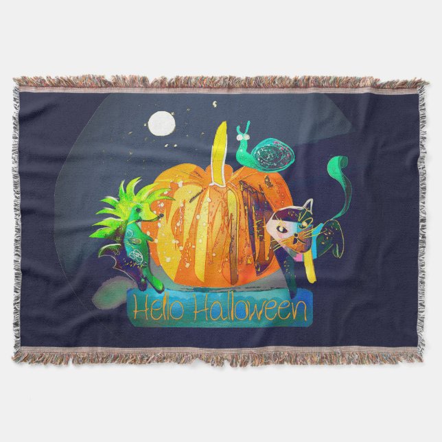 Manta Espíritu de calabaza divertida - Animales y luna d (Anverso)