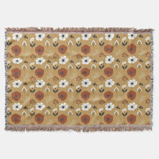 Manta Estampa de flores silvestres y bayas boho (Anverso)