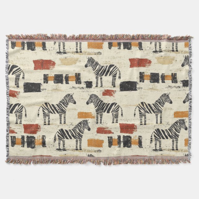 Manta Estampado de cebra vintage rústico boho safari (Anverso)