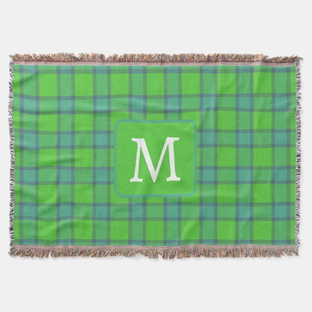 Manta Estampado de cuadros escoceses verde y azul con mo (Anverso)