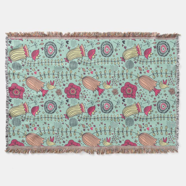 Manta Estampado de flores del dibujo animado con los (Anverso)