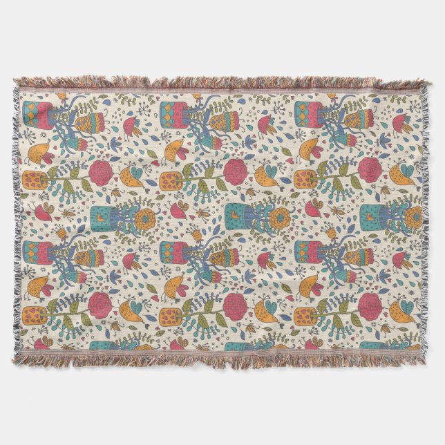 Manta Estampado de flores del dibujo animado con los (Anverso)