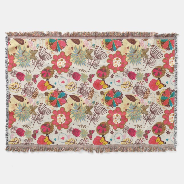Manta Estampado de flores en el estilo retro 4 (Anverso)