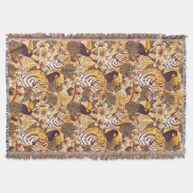 Manta Estampado de flores tropical con el tigre (Anverso)