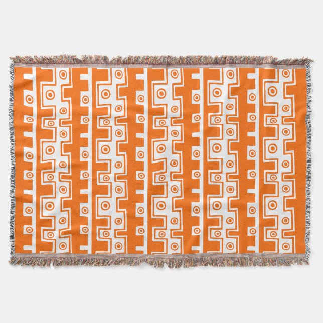 Manta Estilo tribal II - Naranja sobre blanco (Anverso)