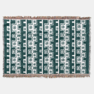 Manta Estilo Tribal II - Verde Musgo Oscuro sobre Blanco