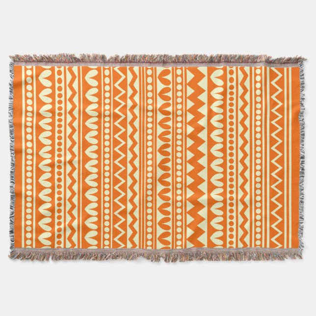 Manta Estilo tribal - Naranja sobre amarillo pálido (Anverso)