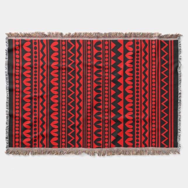Manta Estilo tribal - Negro sobre rojo (Anverso)
