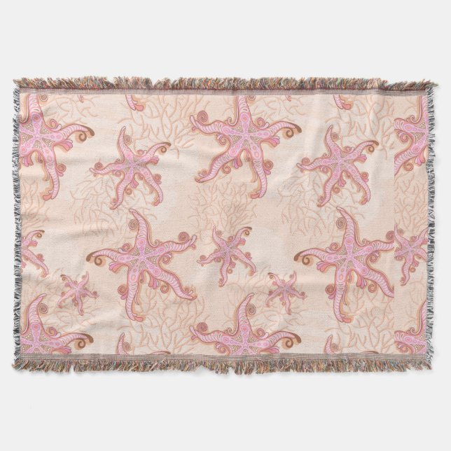 Manta Estrellas de mar y coral patrón pastel rosa (Anverso)
