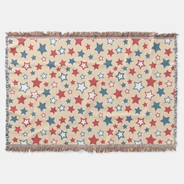Manta Estrellas Rojas y Azules, 4 de Julio, Fondo Beige (Anverso)
