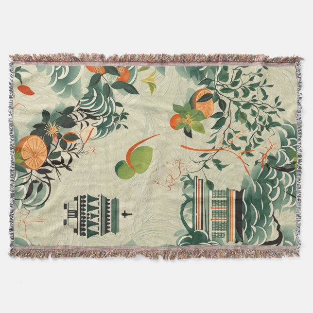 Manta Ethereales Orangenmuster mit Zen-Tempeln (Anverso)