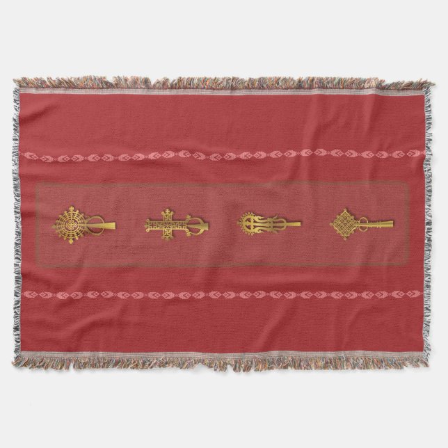 Manta Ethiopian Orthodox Crosses – Gold on Red (Anverso)