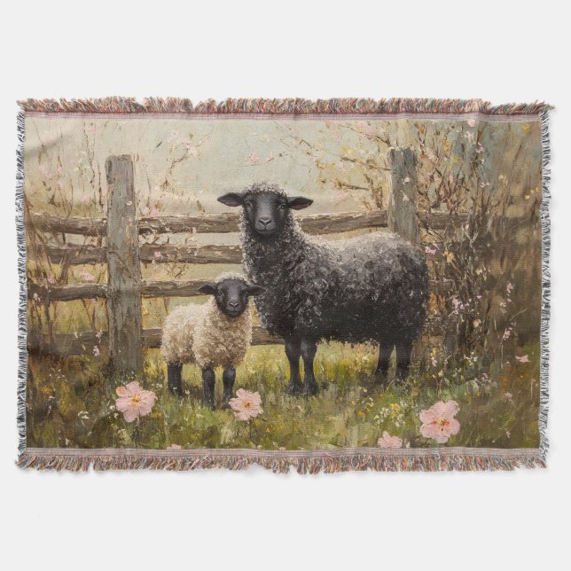 Manta Ewe y Lamb Spring Sheep Art (Anverso)
