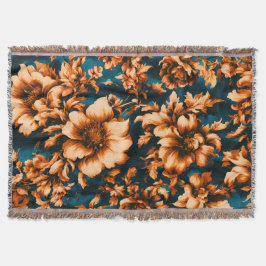 Manta Exquisitas y lujosas flores doradas, hojas en azul