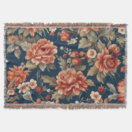 Manta Exquisitos Rosas, hojas y flores de Naranja retro