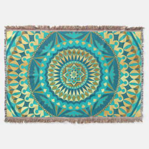 Manta Fantasia de Mandala Azul Dorado