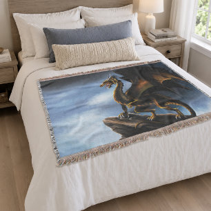 Manta Fantasía del fiero dragón de cobre dorado y negro