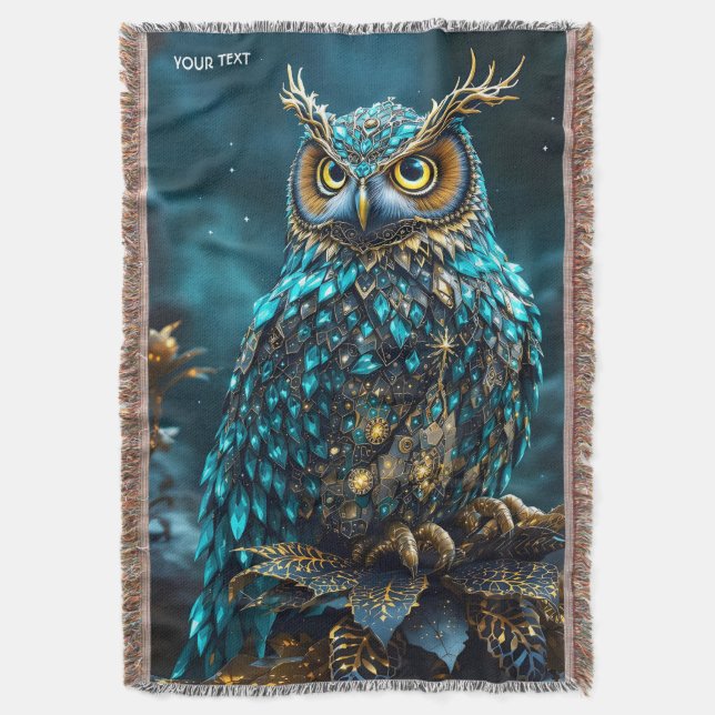 Manta Fantasy Cute Brass Turquoise Owl (Frente vertical)