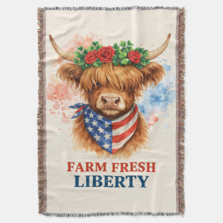 Manta Farm Fresh Liberty Highland Cow Patriotic USA Art