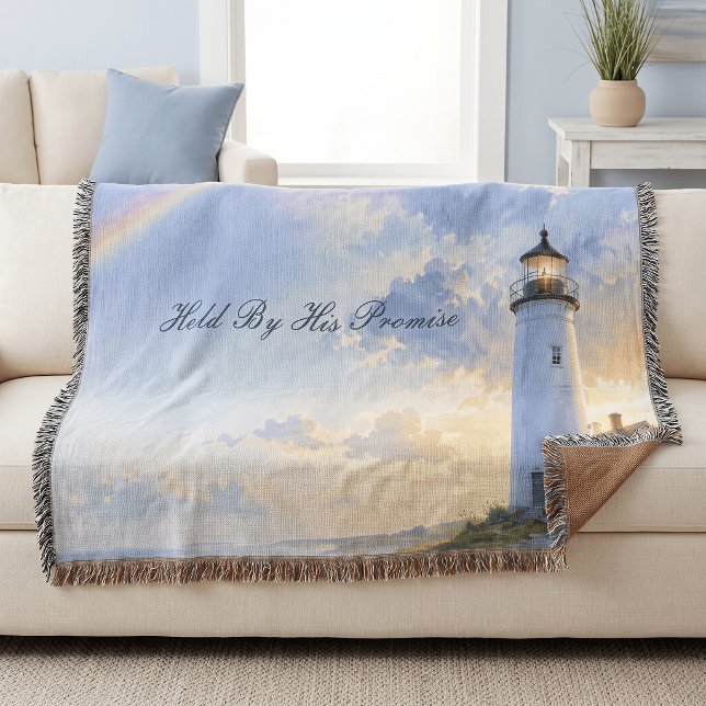 Manta Faro Arcoíris Acuarela Costera (Rainbow Lighthouse Coastal Watercolor Throw Blanket)