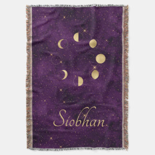 Manta Fases de la luna de oro Estrellas moradas personal