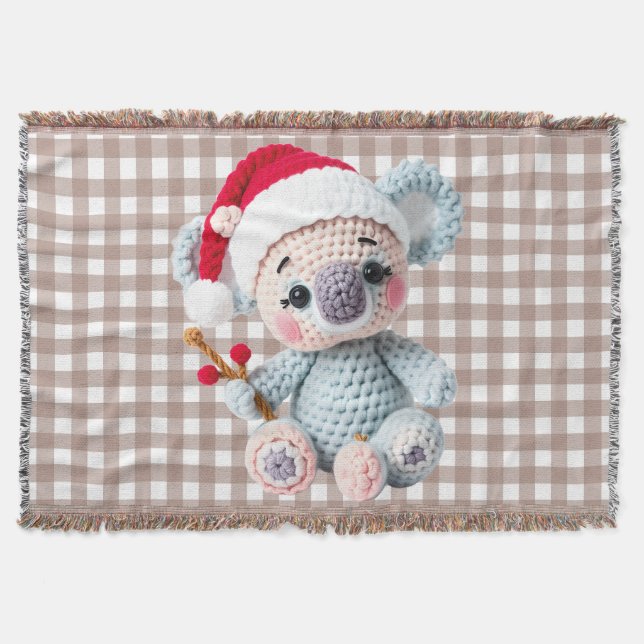 Manta Faux Yarn Notch-Hook Koala Christmas Design (Anverso)