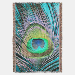 Manta Feather de pavo real sobre turquesa