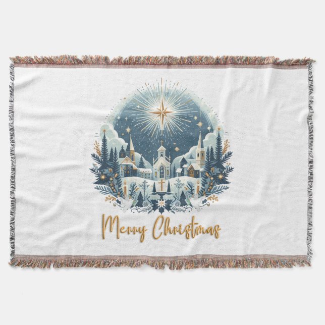Manta Feliz Navidad azul y oro (Anverso)