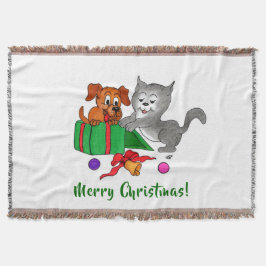 Manta Feliz Navidad con gato y pipa