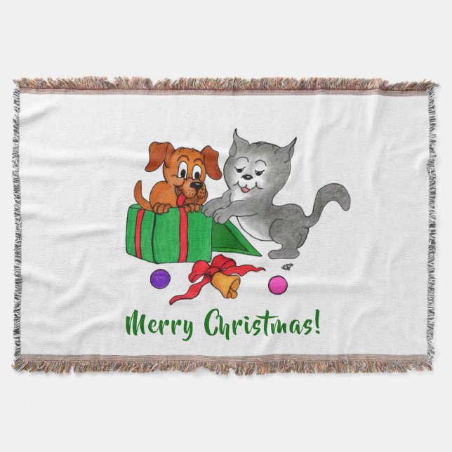 Manta Feliz Navidad con gato y pipa (Anverso)