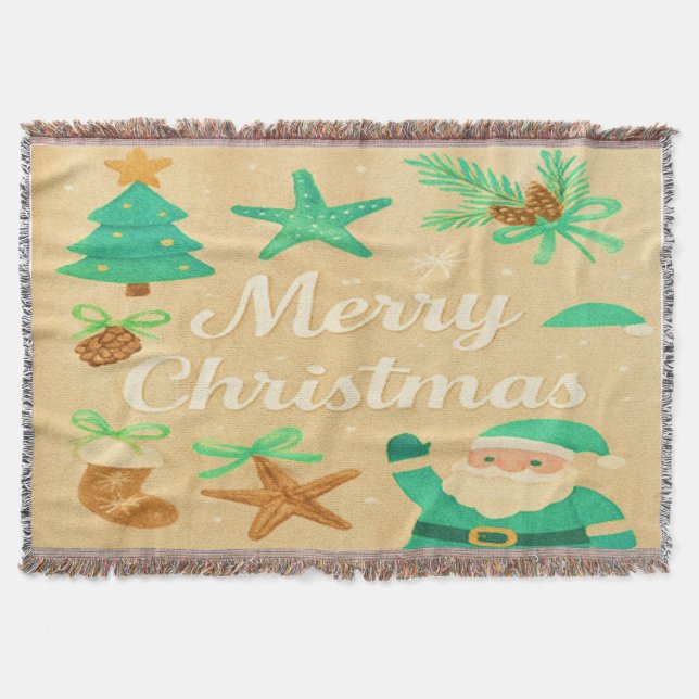 Manta Feliz Navidad Verde Sage (Anverso)