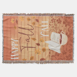 Manta Feliz otoño con café y hojas de otoño