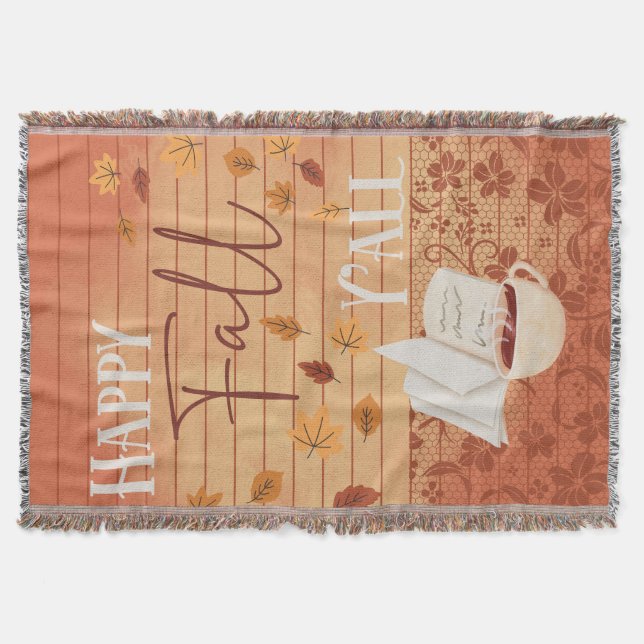 Manta Feliz otoño con café y hojas de otoño (Anverso)