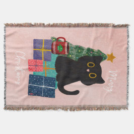 Manta Festividad Rosa Merry Navidad Cute Cat Café Arte