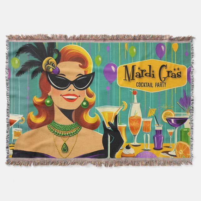 Manta Fiesta Retro de Cocktail Mardi Gras de los 50 (Anverso)