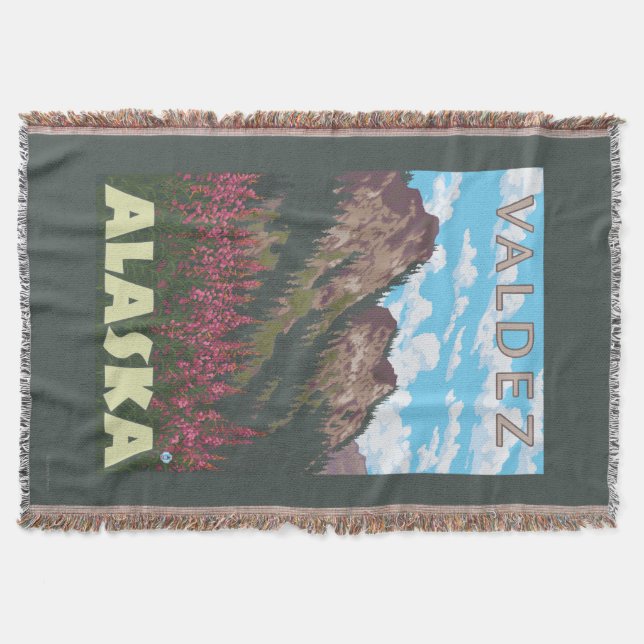 Manta Fireweed y montañas - Valdez, Alaska (Anverso)