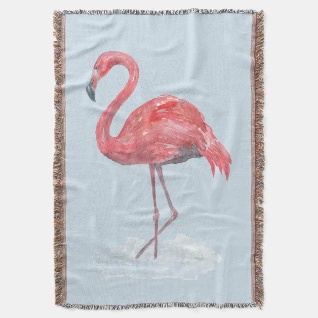 Manta Flamingo rosa, acuarela. (Frente vertical)