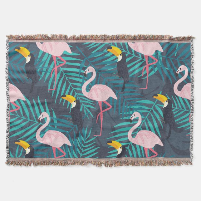Manta Flamingo, toucano: patrón de hojas tropicales (Anverso)