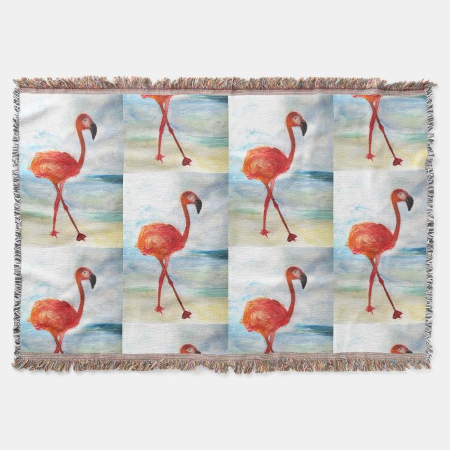 Manta Flamingo Watercolor Art Throw Blanket (Anverso)