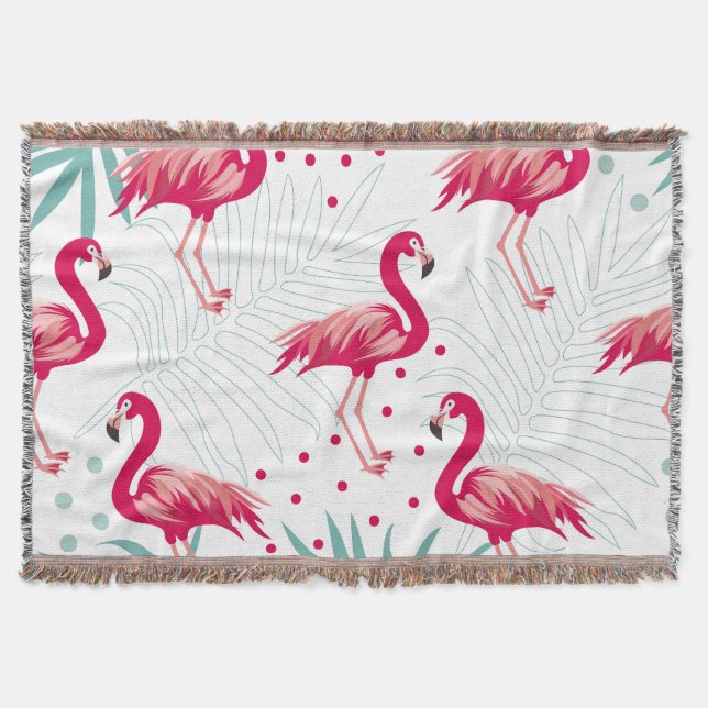Manta Flamingo y hojas tropicales, patrón de verano. (Anverso)