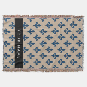 Manta Fleur de Lis, Azul Marino sobre Beige, Real, Tu No